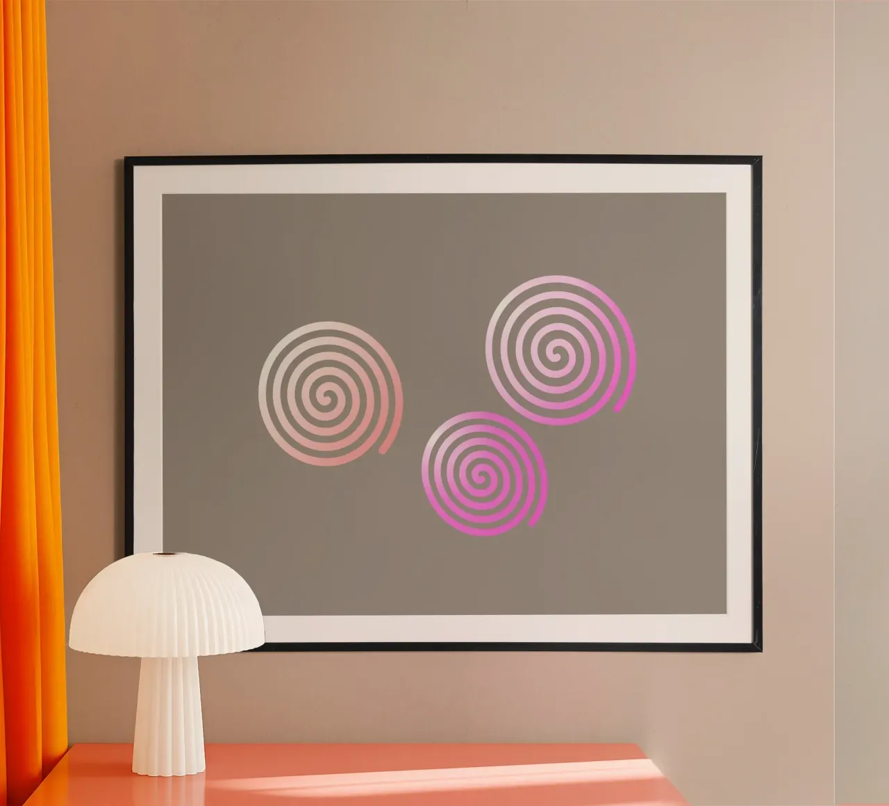 Three pink spirals on a grey background poster by Something for you