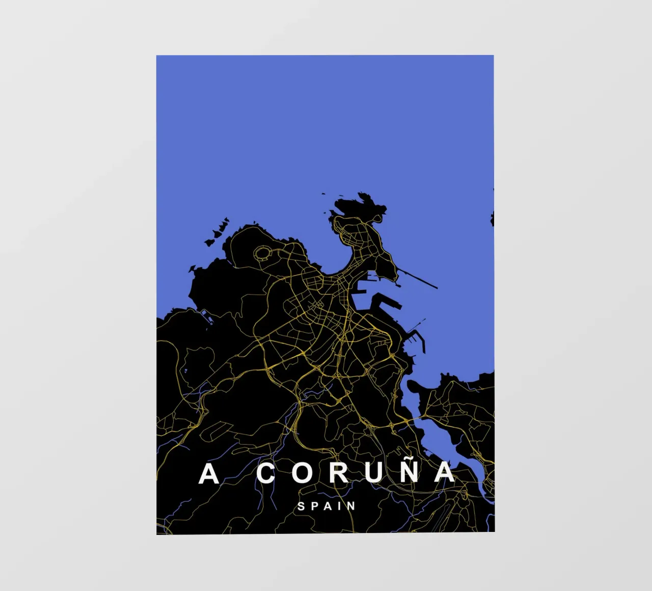A Coruna Spagna Mappa della città in nero e oro pellicola backlit da Cartographers Library