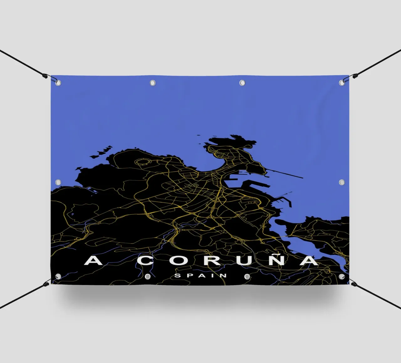 A Coruna Spagna Mappa della città in nero e oro telo in pvc da Cartographers Library