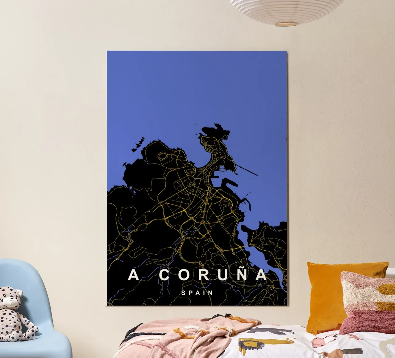 A Coruna Spagna Mappa della città in nero e oro alluminio dibond da Cartographers Library