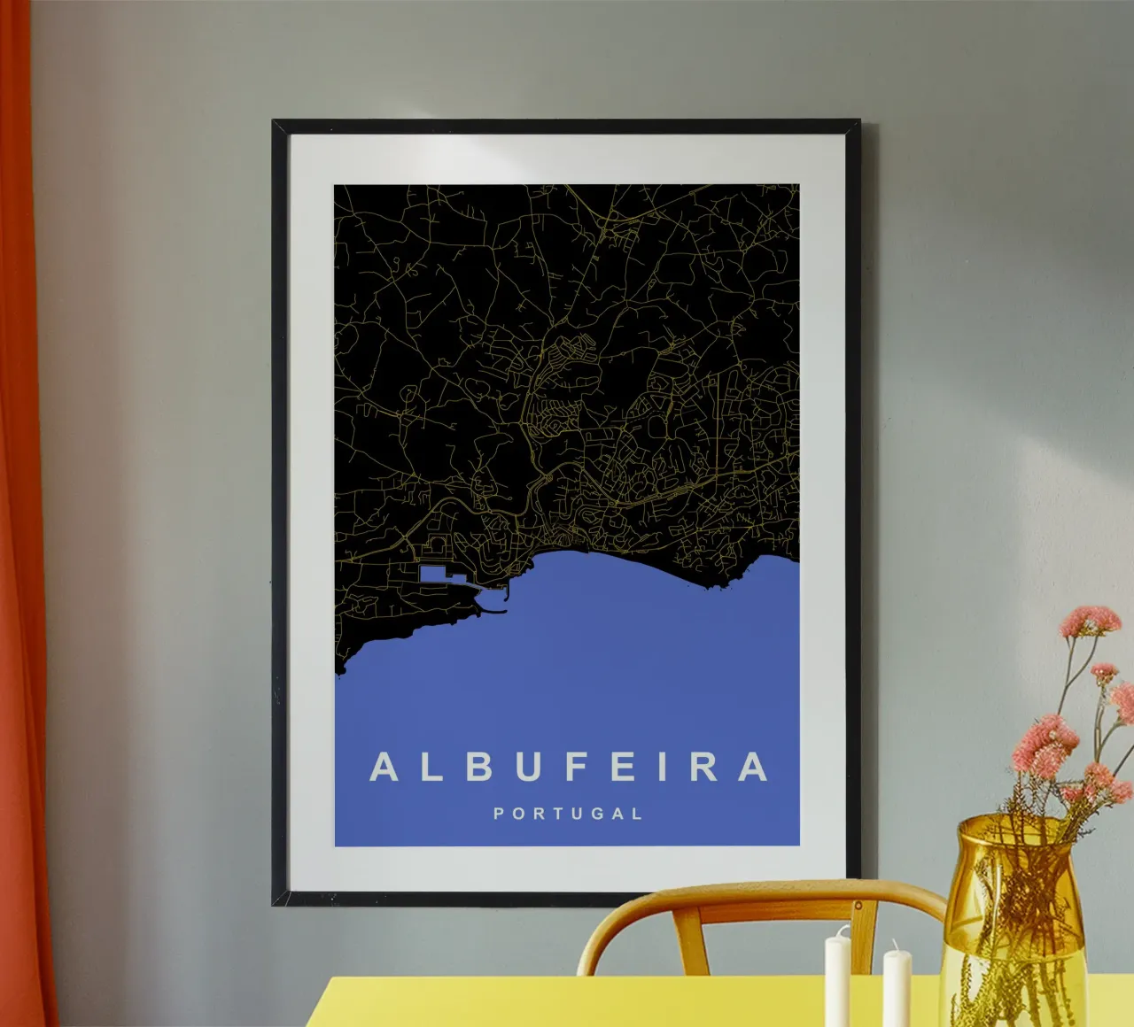Albufeira Portogallo - Mappa della città in nero e oro poster da Cartographers Library