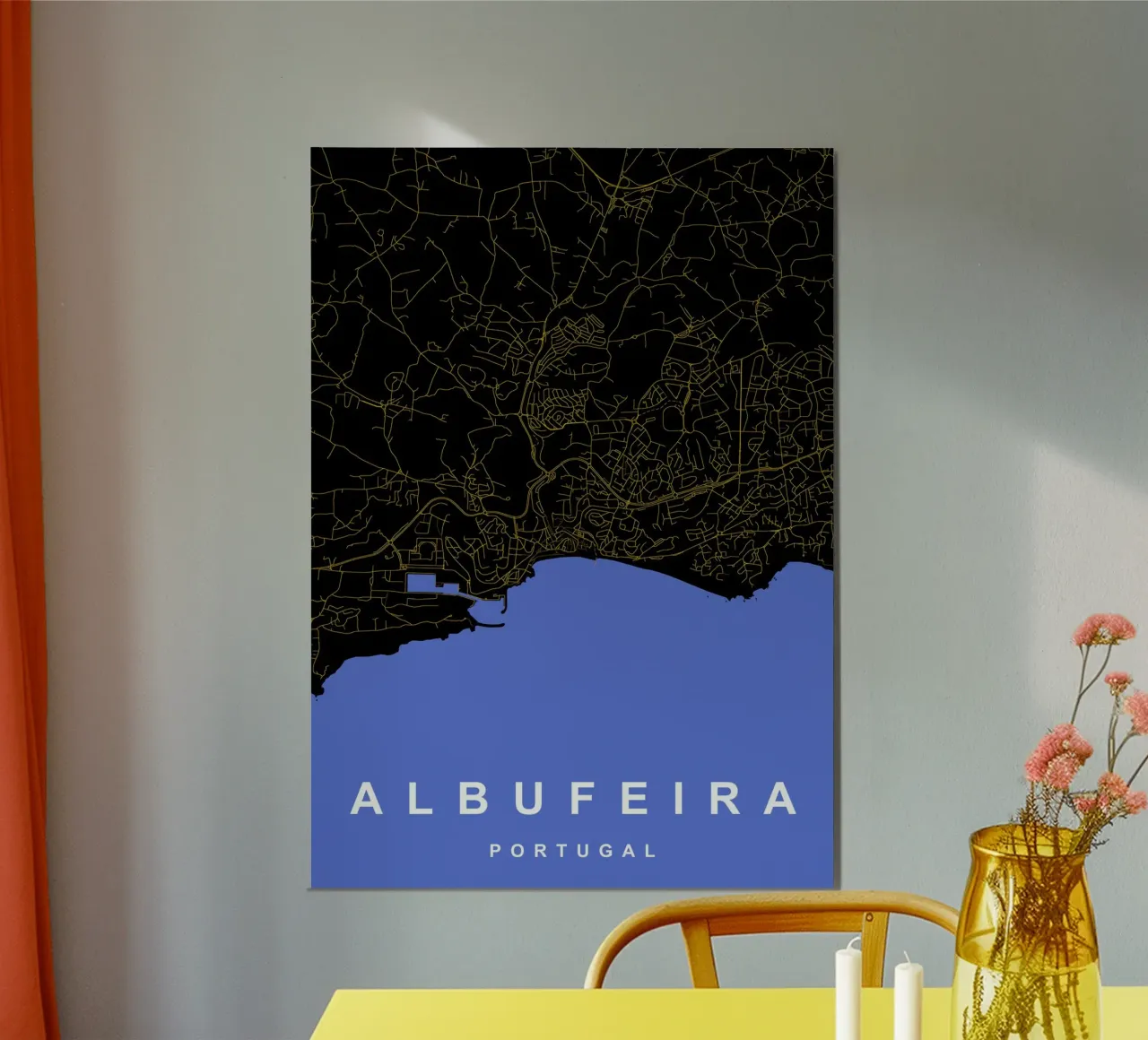 Albufeira Portogallo - Mappa della città in nero e oro poster da Cartographers Library