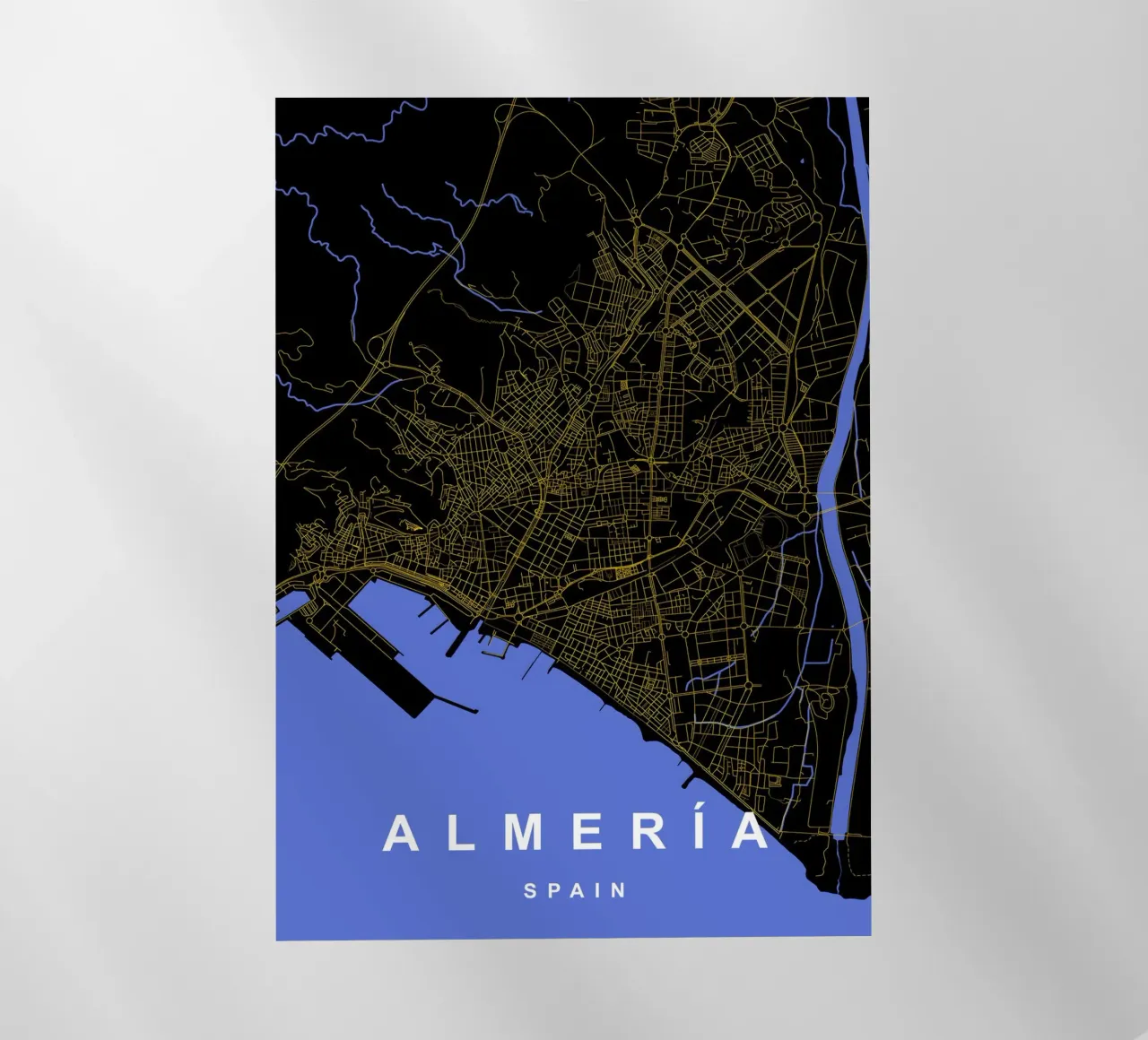 Almeria Spagna - Mappa della città in nero e oro pellicola backlit da Cartographers Library