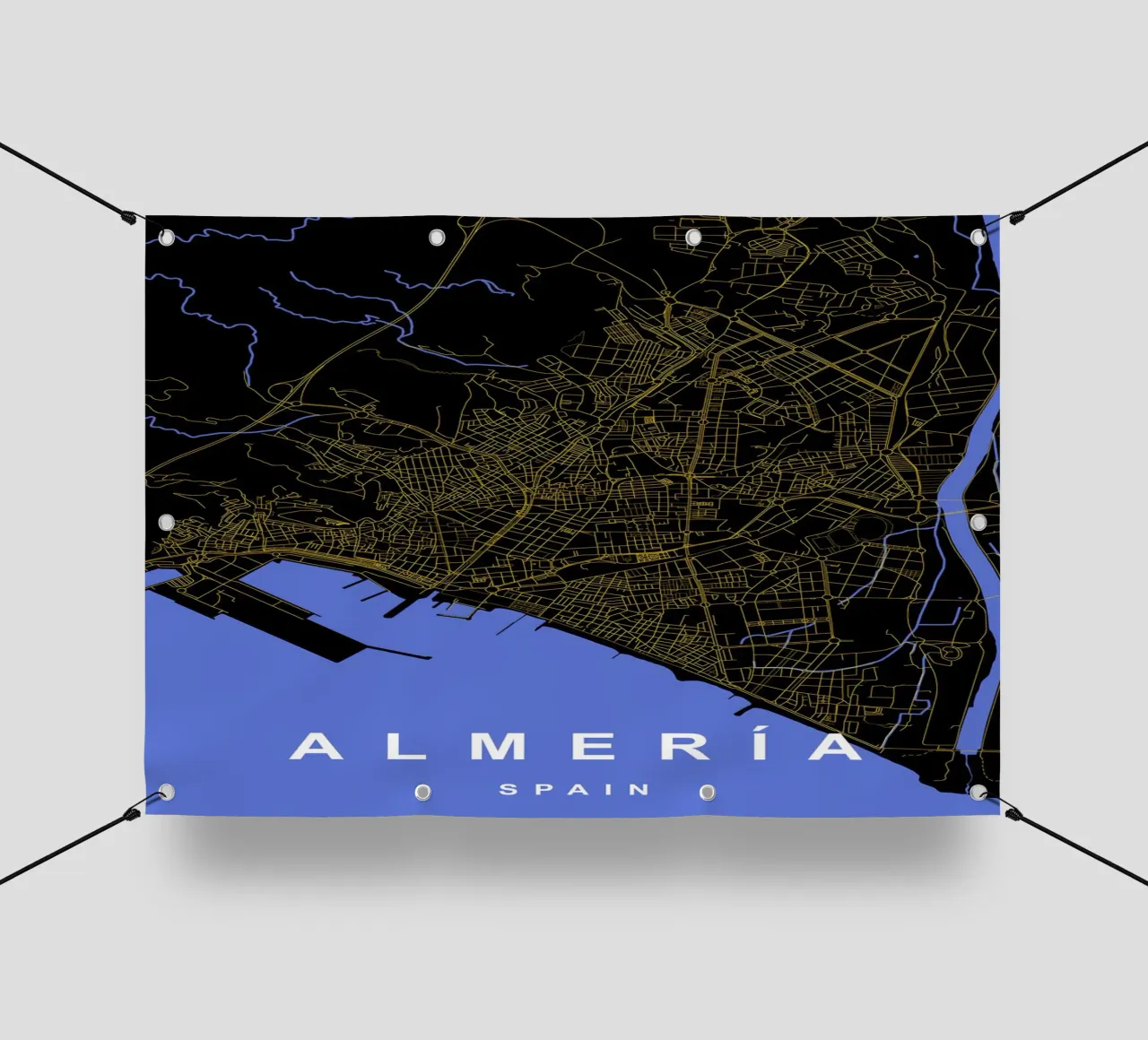 Almeria Spagna - Mappa della città in nero e oro telo in pvc da Cartographers Library