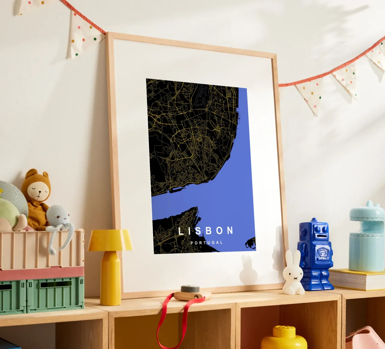 Lisbona Portogallo - Mappa della città in nero e oro carta hahnemühle da Cartographers Library