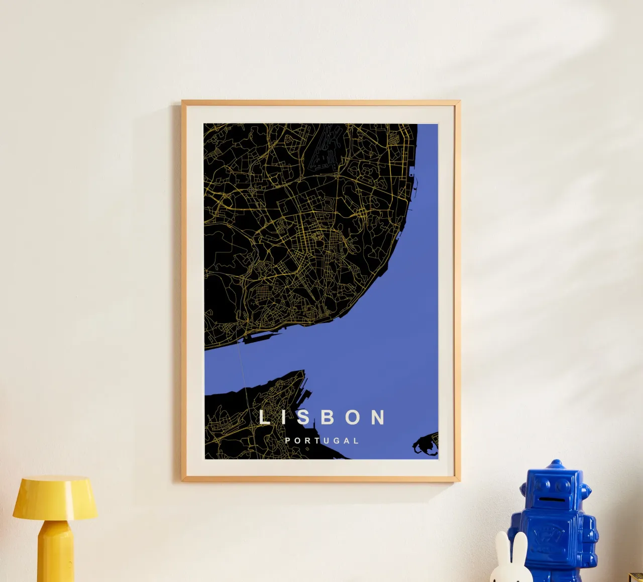 Lisbona Portogallo - Mappa della città in nero e oro carta hahnemühle da Cartographers Library