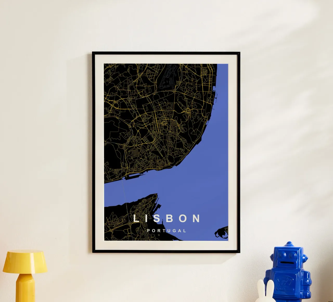 Lisbona Portogallo - Mappa della città in nero e oro carta hahnemühle da Cartographers Library