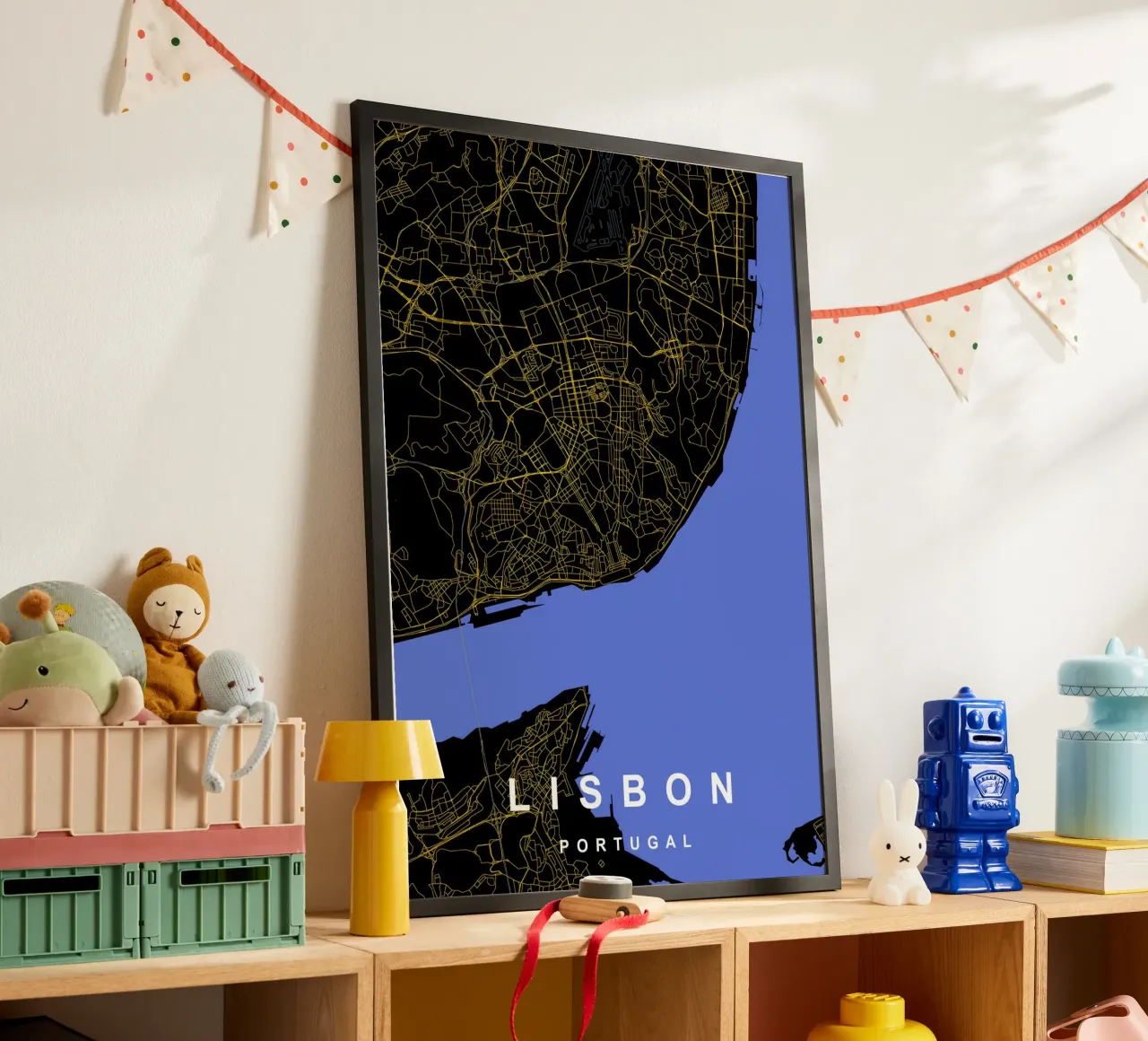 Lisbona Portogallo - Mappa della città in nero e oro carta hahnemühle da Cartographers Library