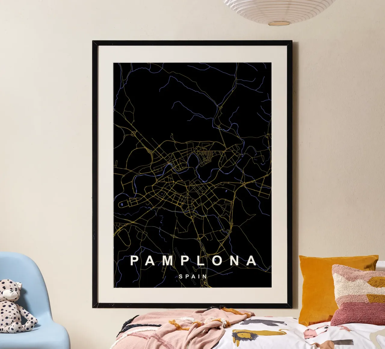 Pamplona Spagna - Mappa della città in nero e oro poster da Cartographers Library