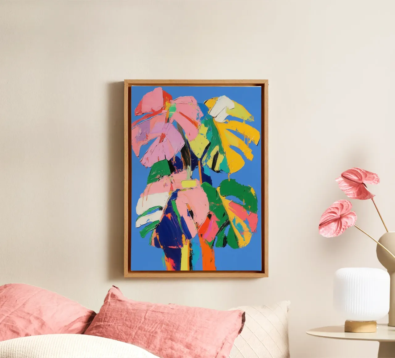 Monstera Multicolore tela con Cornice a cassetta da La Collagerie