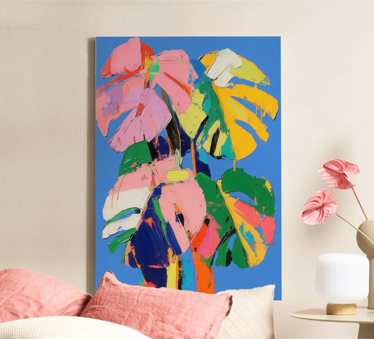 Monstera Multicolore tela con Cornice a cassetta da La Collagerie