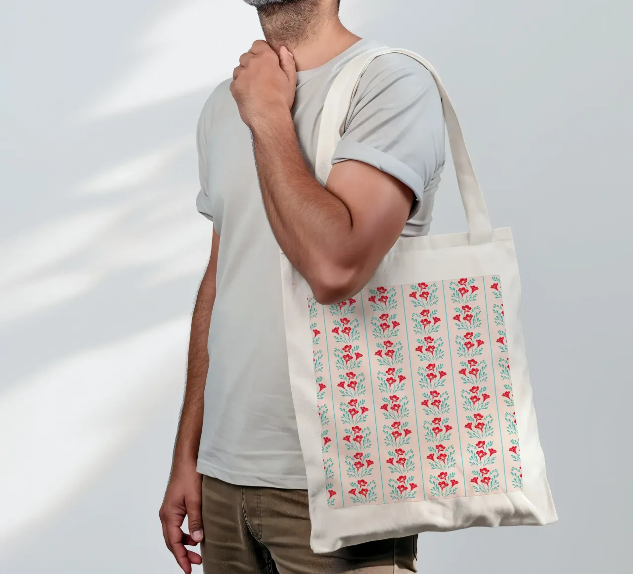 Freesia Stripes Red and Peach tote bag by SilverPegasus
