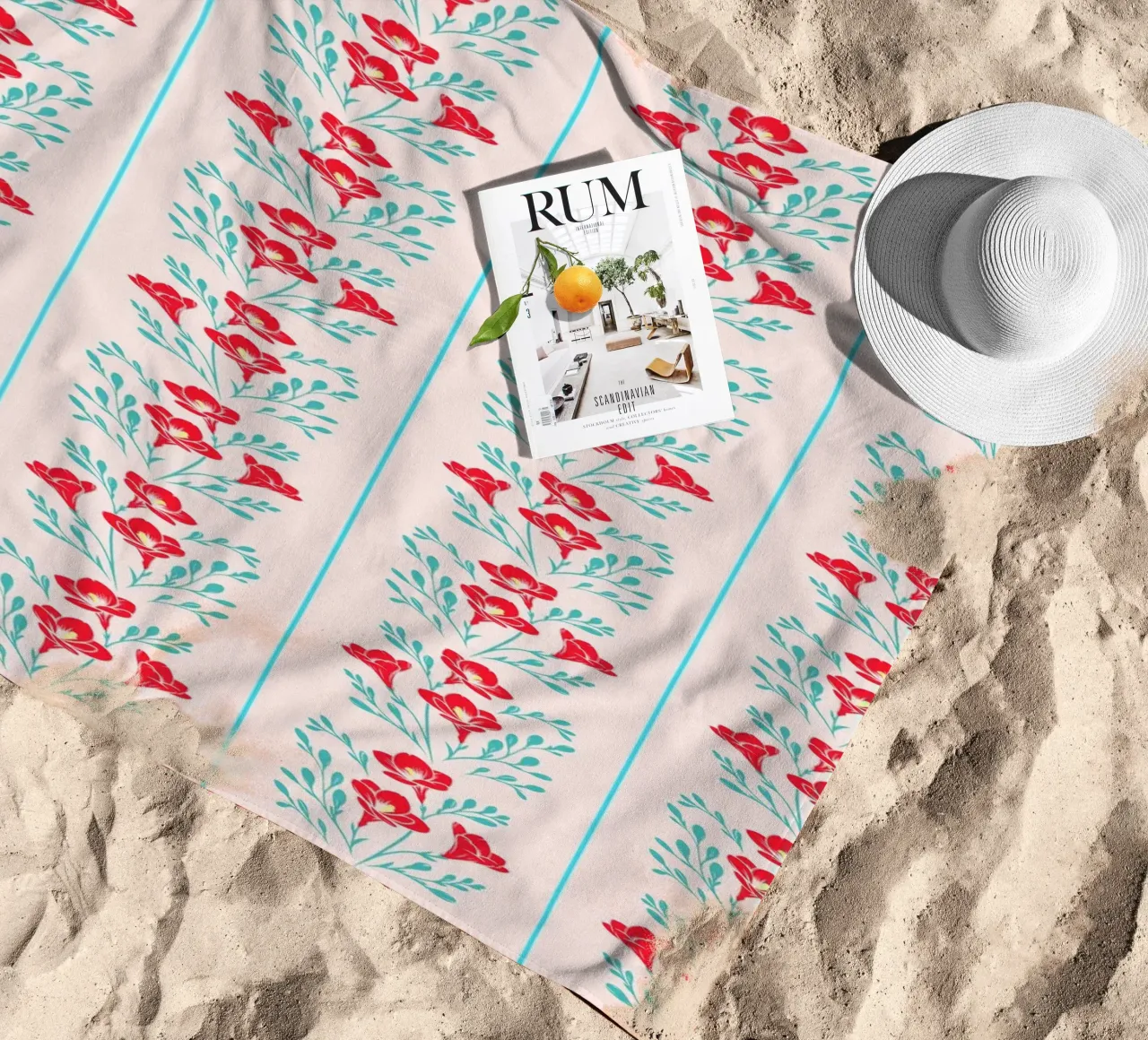 Freesia Stripes Rouge et Pêche serviette de plage de SilverPegasus