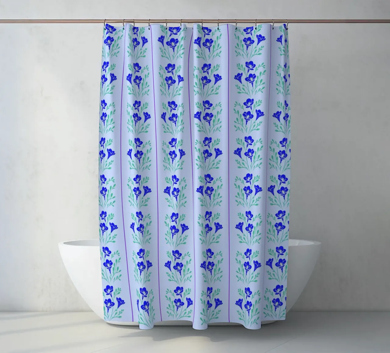 Freesia rayé bleu et vert rideau de douche de SilverPegasus