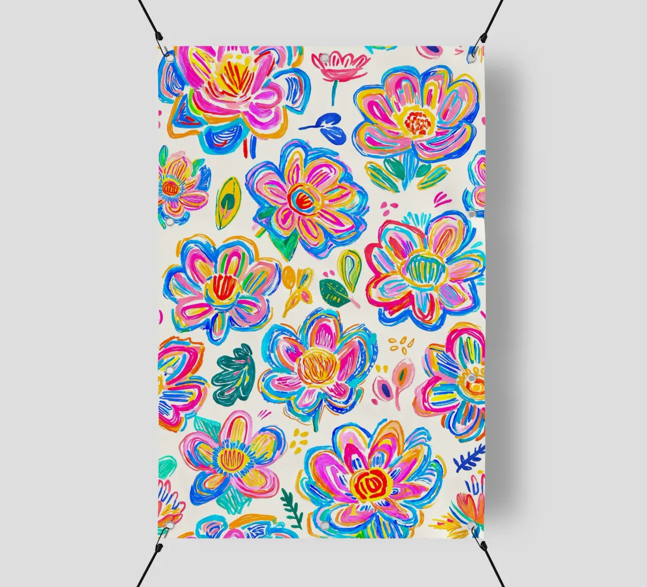 Groovy Bold Pop Art Doodle Summer Flowers Multicolore telo in pvc da Andrea Haase Modern Home