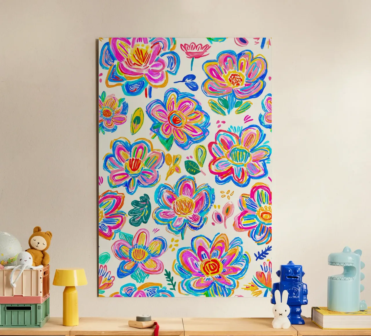 Groovy Bold Pop Art Doodle Summer Flowers Multicolore alluminio dibond da Andrea Haase Modern Home