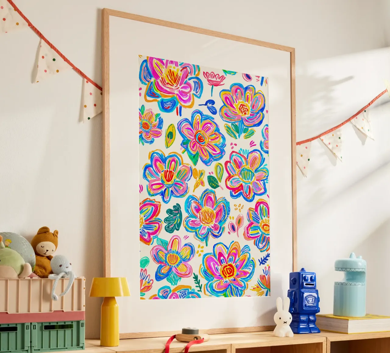 Groovy Bold Pop Art Doodle Summer Flowers Multicolore carta hahnemühle da Andrea Haase Modern Home