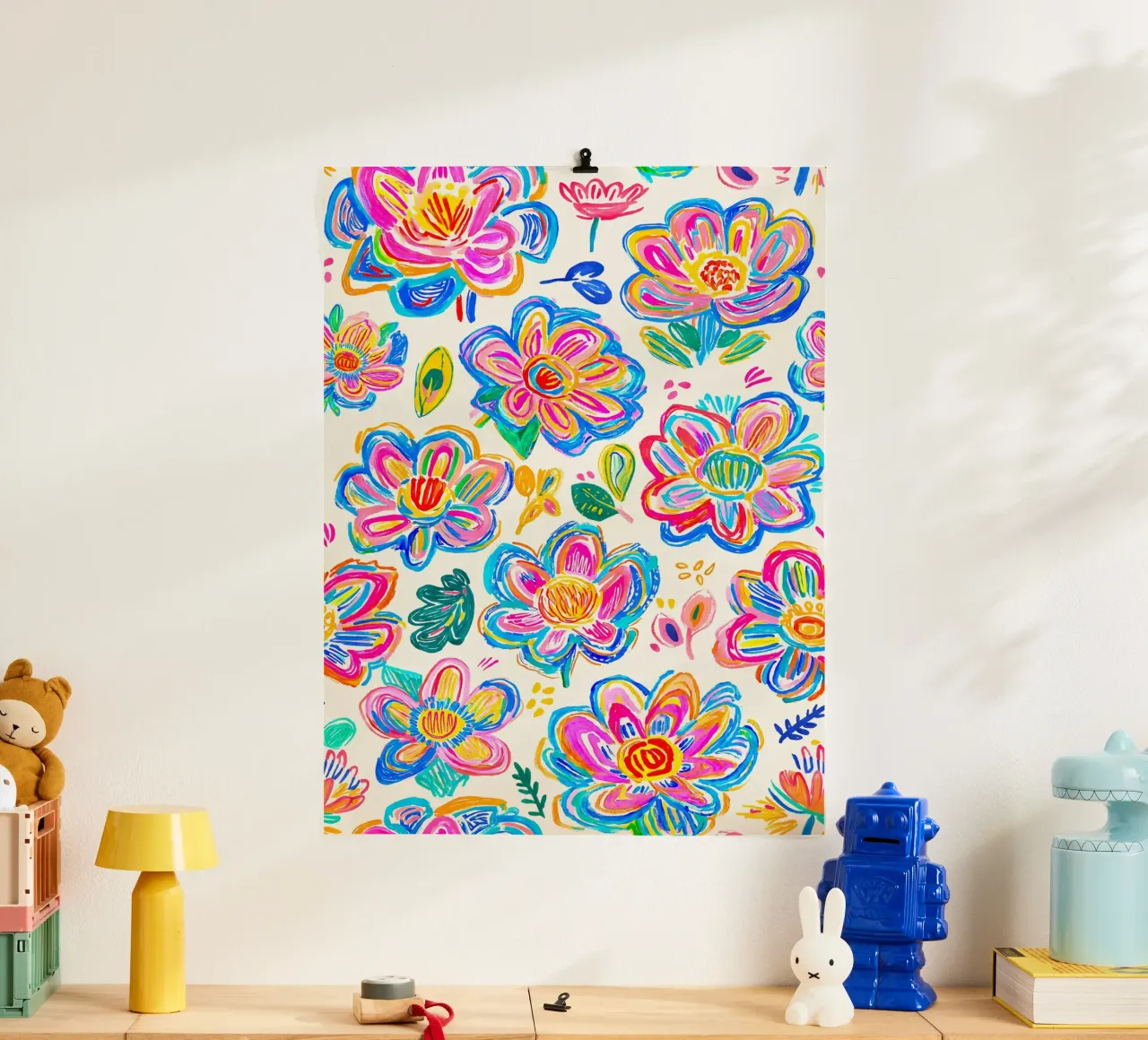 Groovy Bold Pop Art Doodle Summer Flowers Multicolore carta hahnemühle da Andrea Haase Modern Home