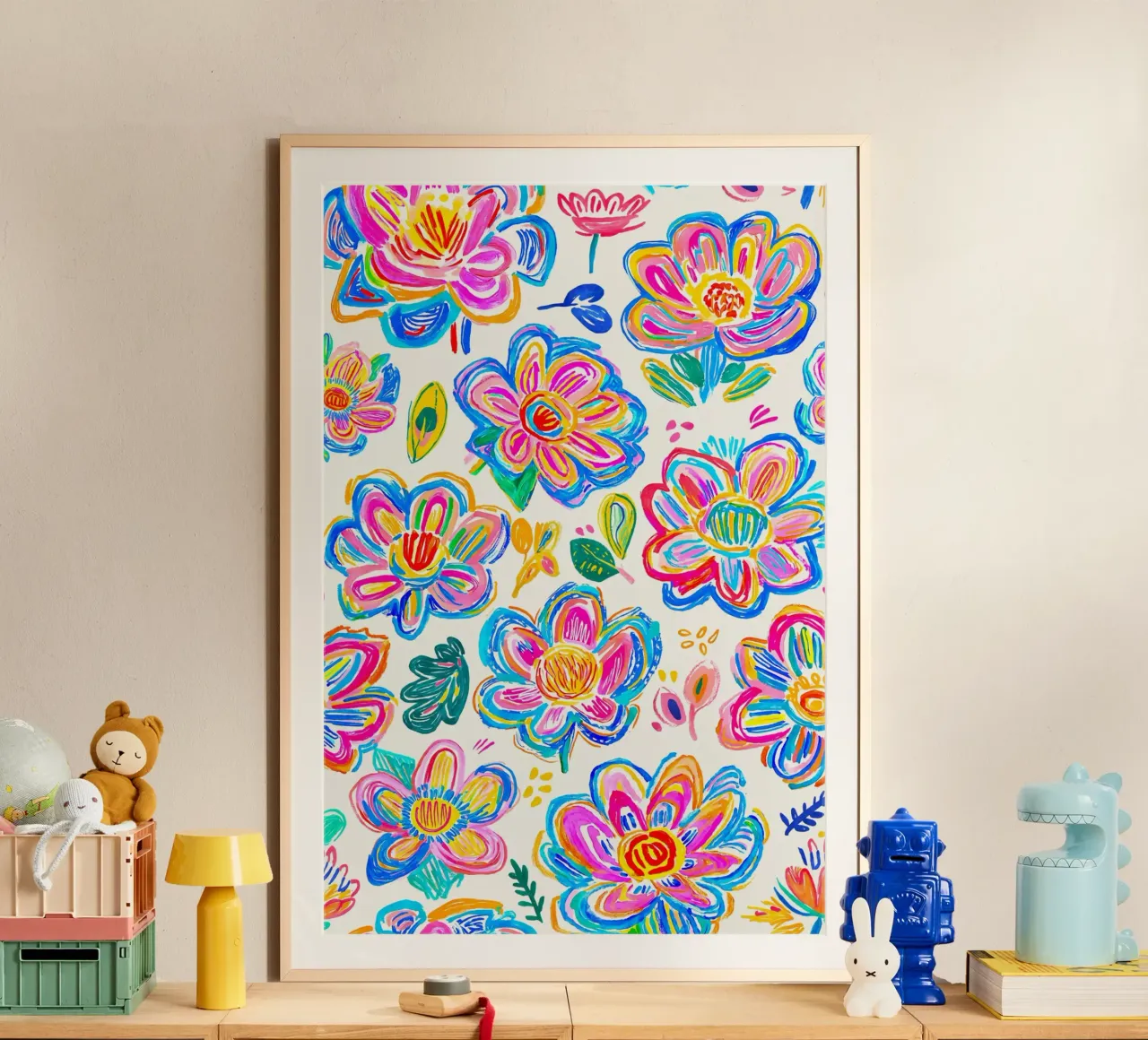 Groovy Bold Pop Art Doodle Summer Flowers Multicolore carta hahnemühle da Andrea Haase Modern Home