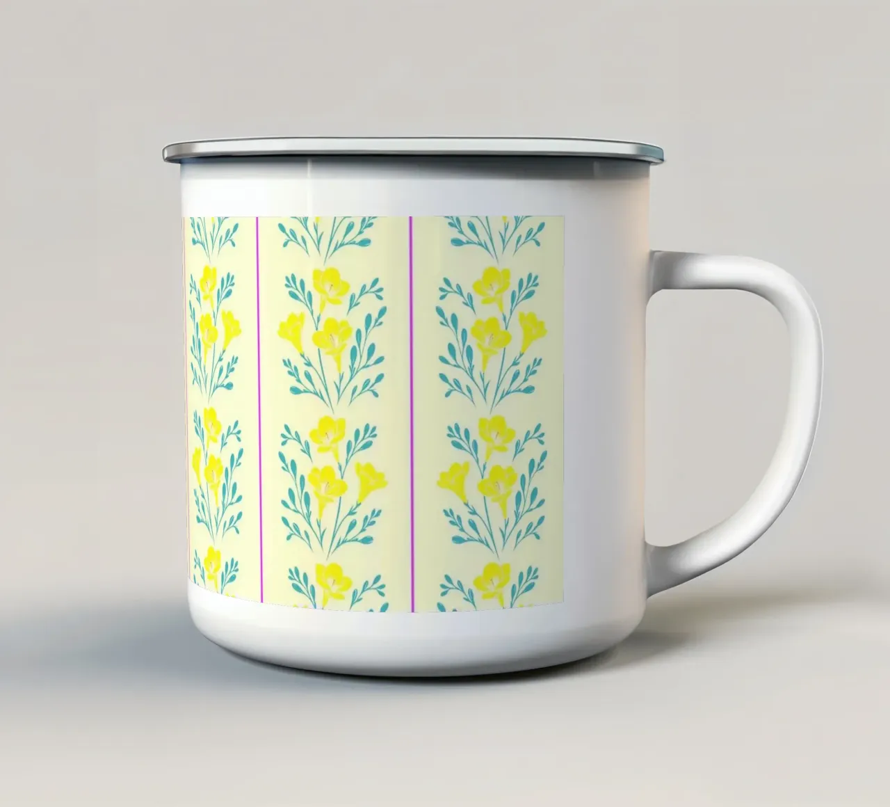Freesia Stripes Amarillo y Rosa taza de esmalte de SilverPegasus