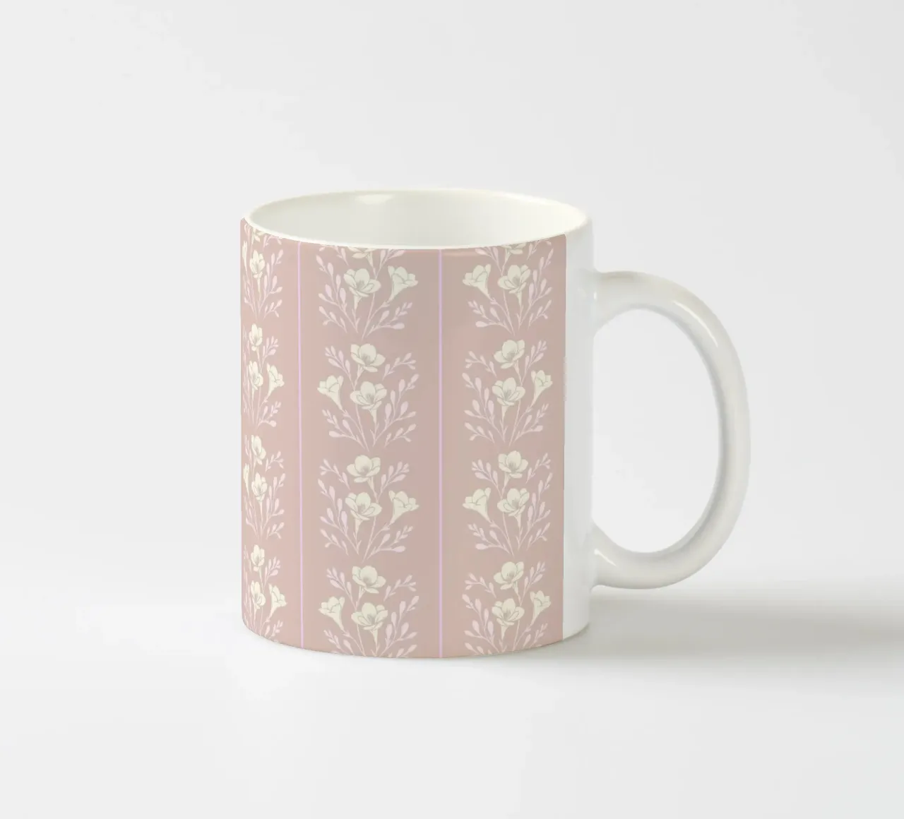 Rayures Freesia Jaune Rose Taupe mug en céramique de SilverPegasus