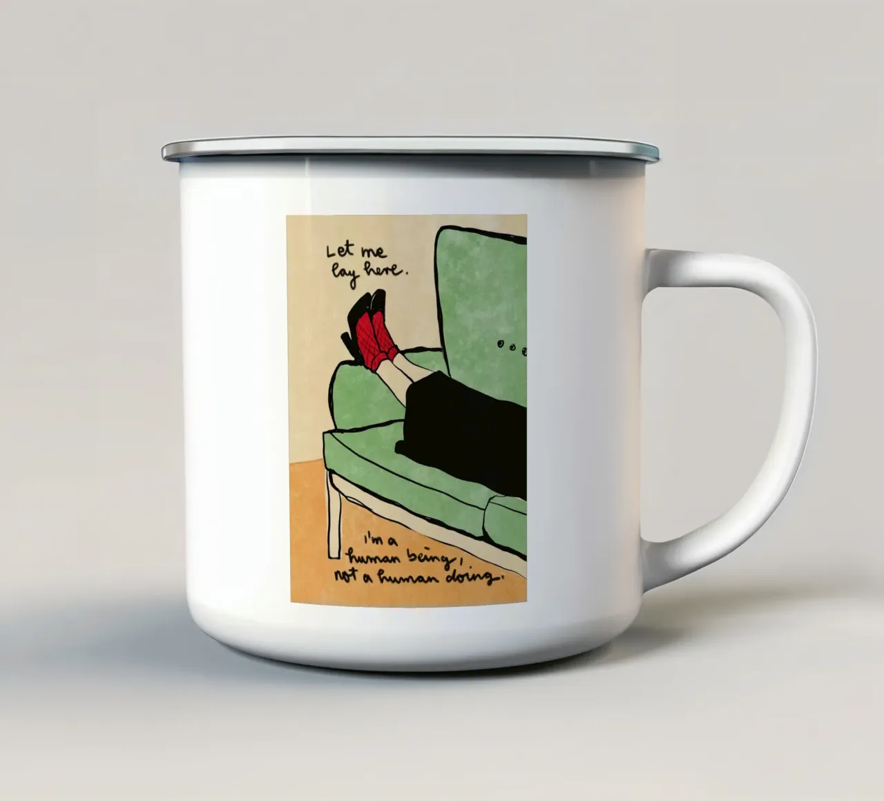 Human Being not a Human Doing tazza in smalto da Illustration Raissa Oltmanns