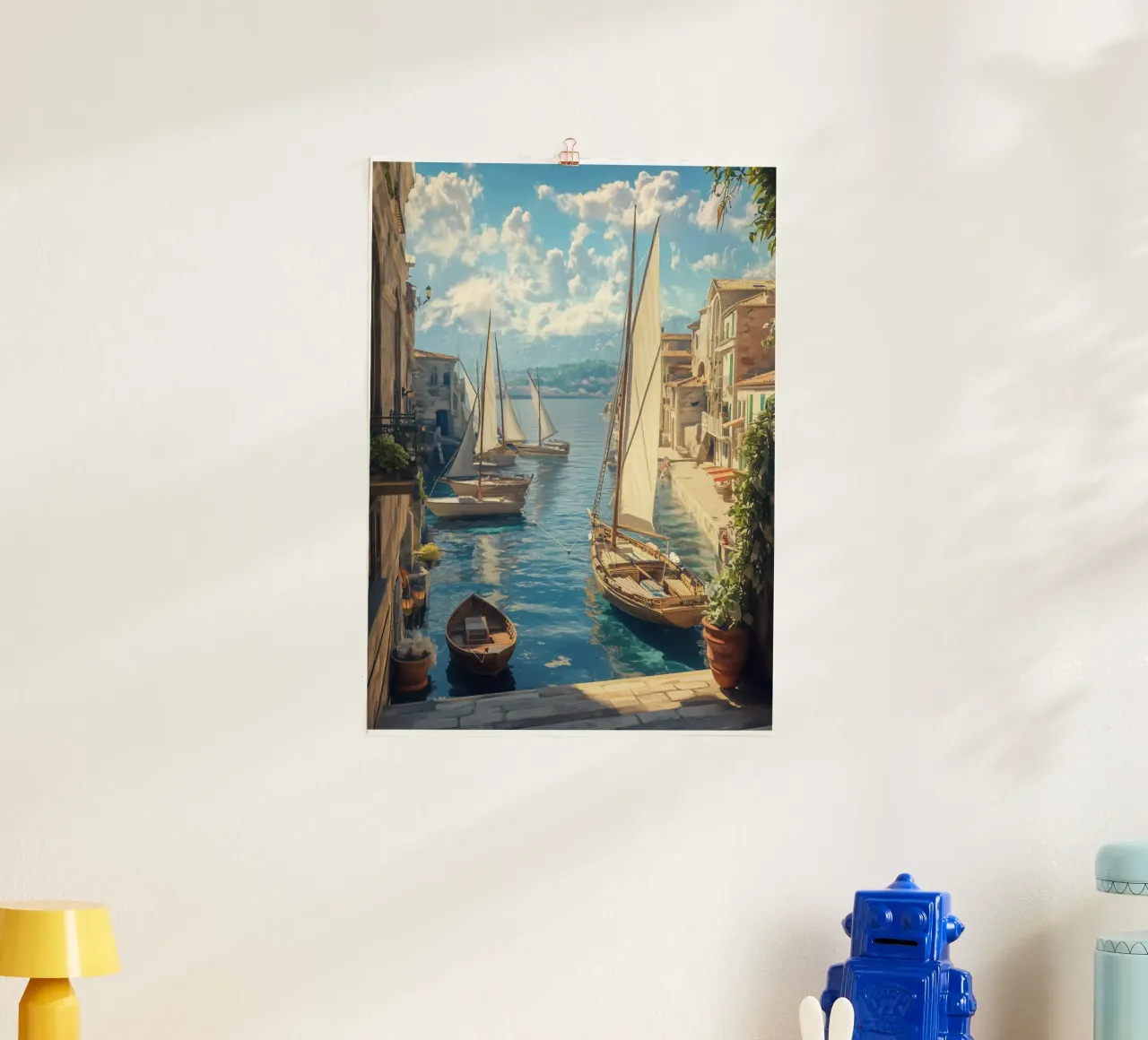 Un tranquillo porto di navigazione alla luce del giorno poster con telaio in alluminio da pixelbull - medieval art and more