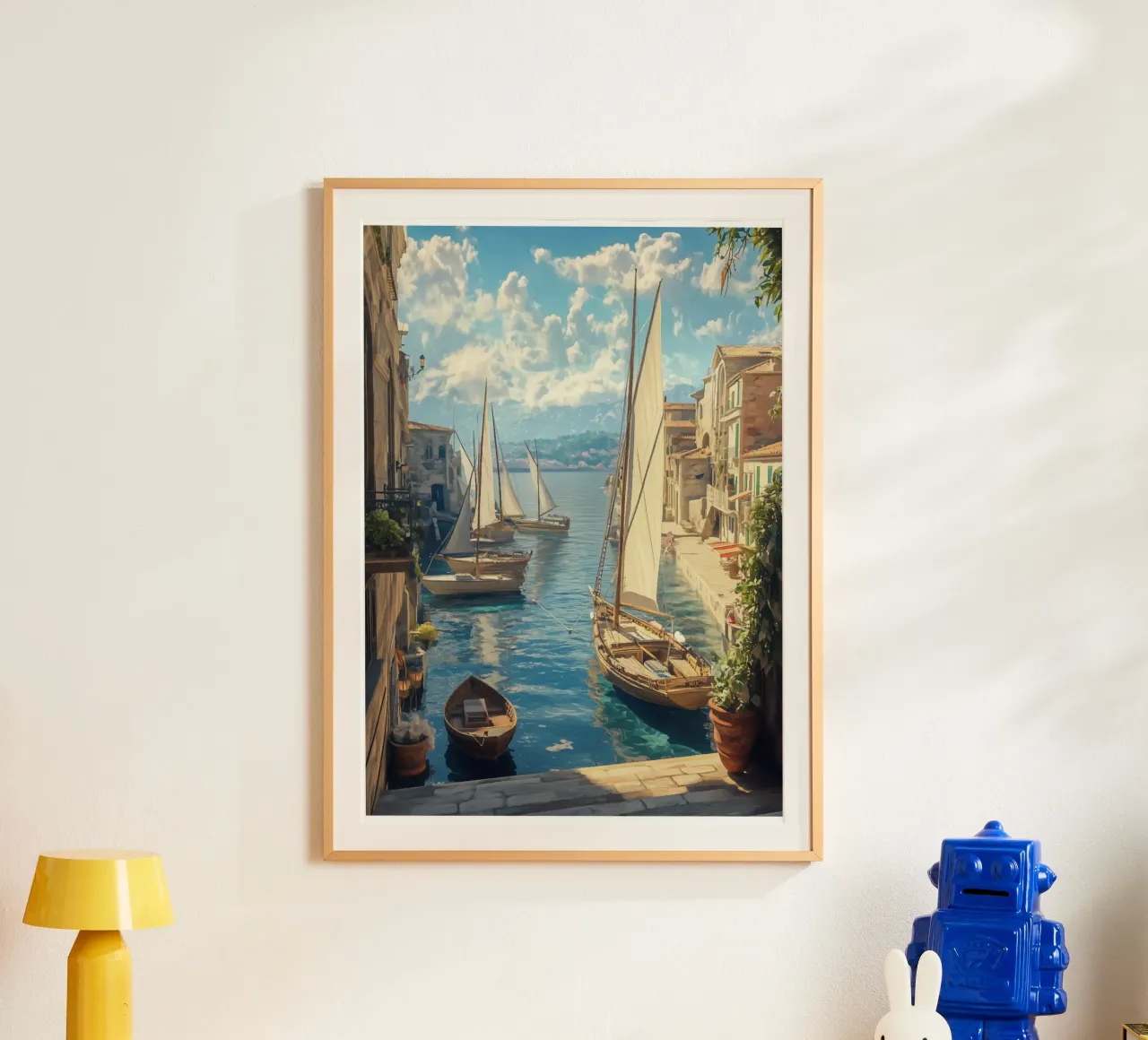 Un tranquillo porto di navigazione alla luce del giorno poster con telaio in alluminio da pixelbull - medieval art and more