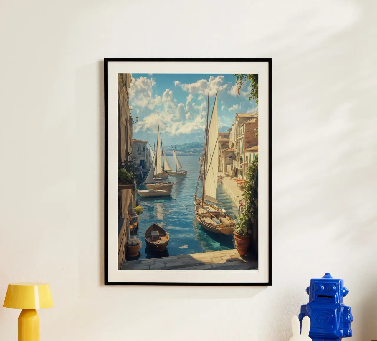 Un tranquillo porto di navigazione alla luce del giorno poster con telaio in alluminio da pixelbull - medieval art and more