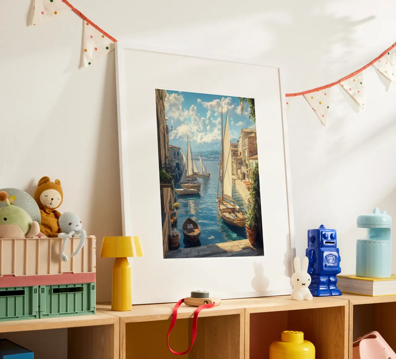 Un tranquillo porto di navigazione alla luce del giorno poster con telaio in alluminio da pixelbull - medieval art and more