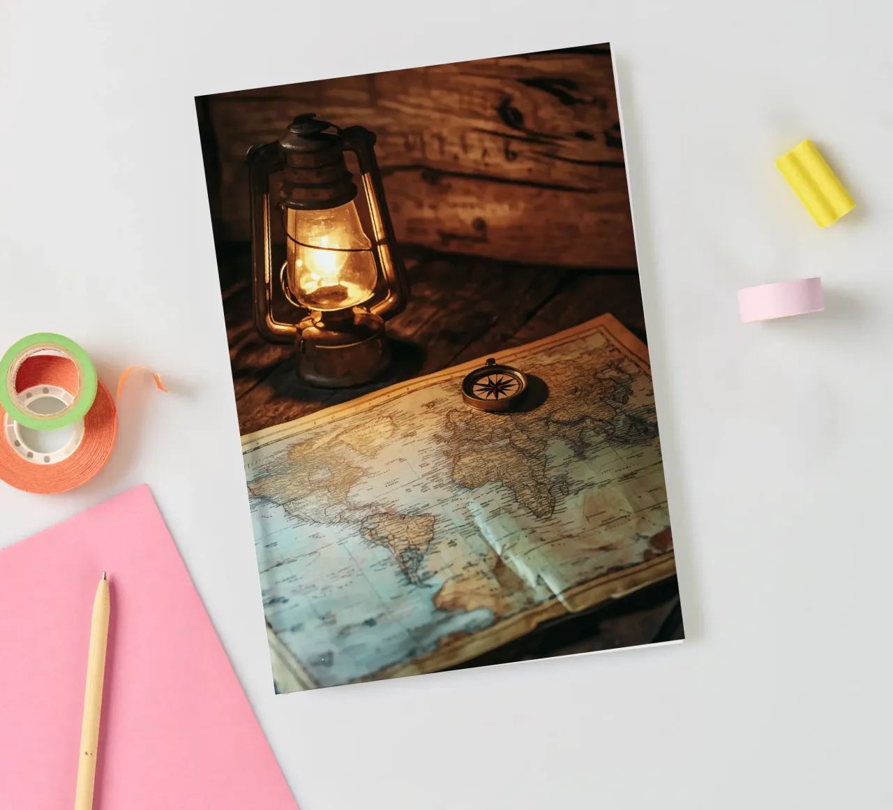 Lantern with world map and compass notebook by pixelbull - medieval art and more