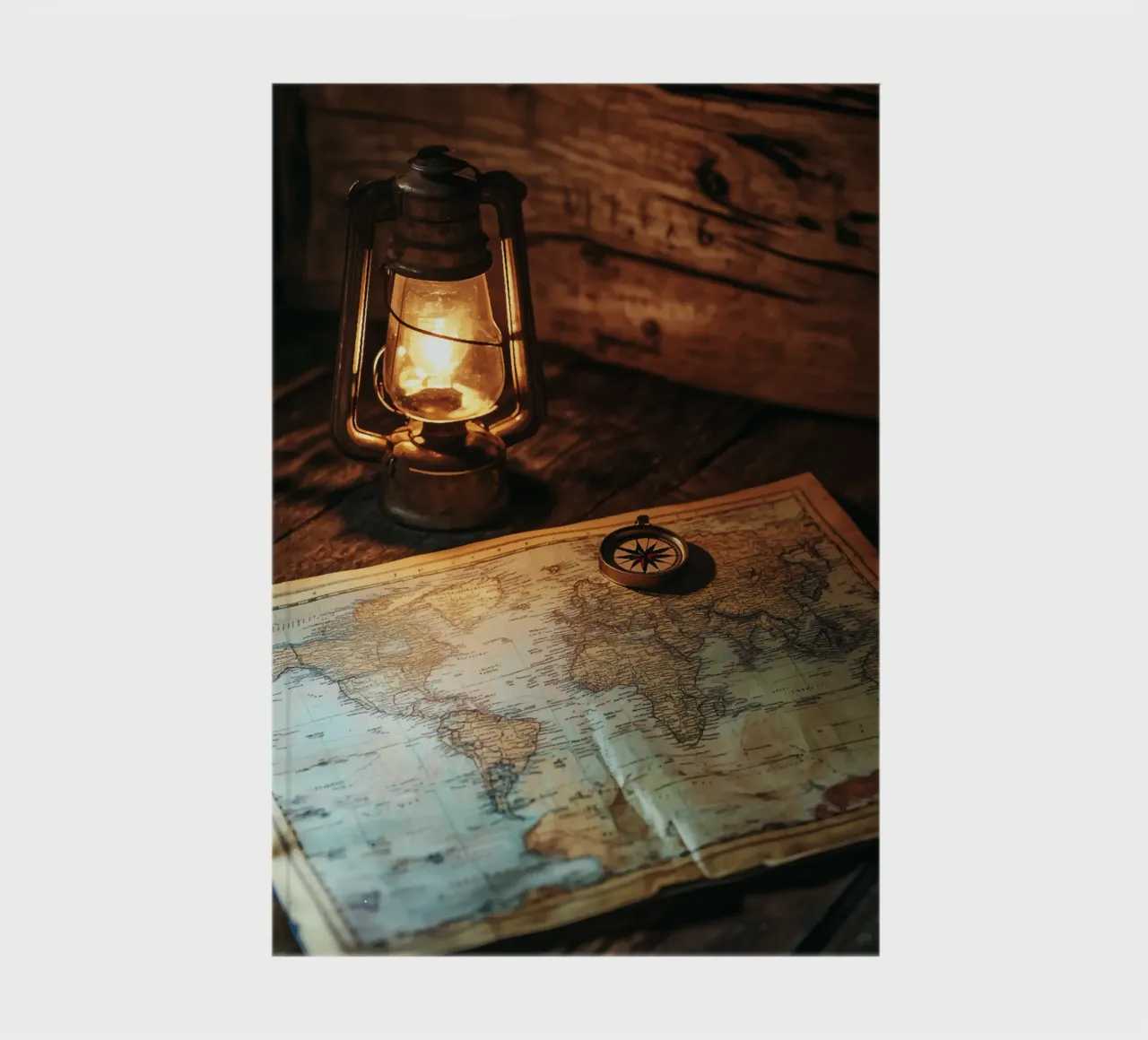 Lantern with world map and compass notebook by pixelbull - medieval art and more