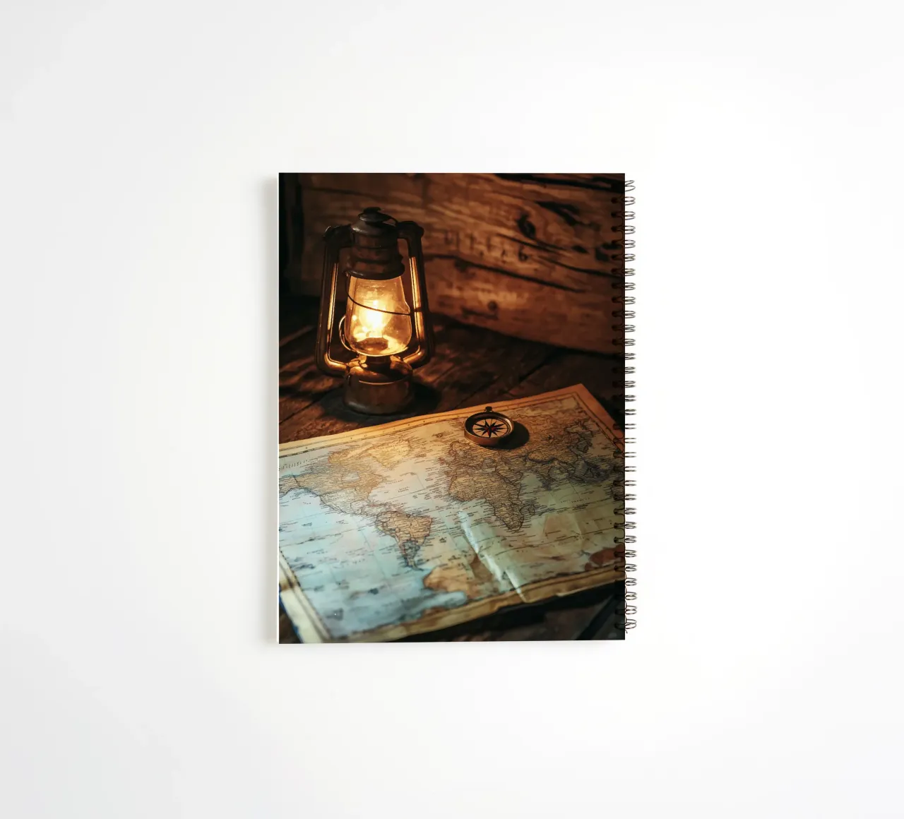 Lantern with world map and compass spiral notebook by pixelbull - medieval art and more