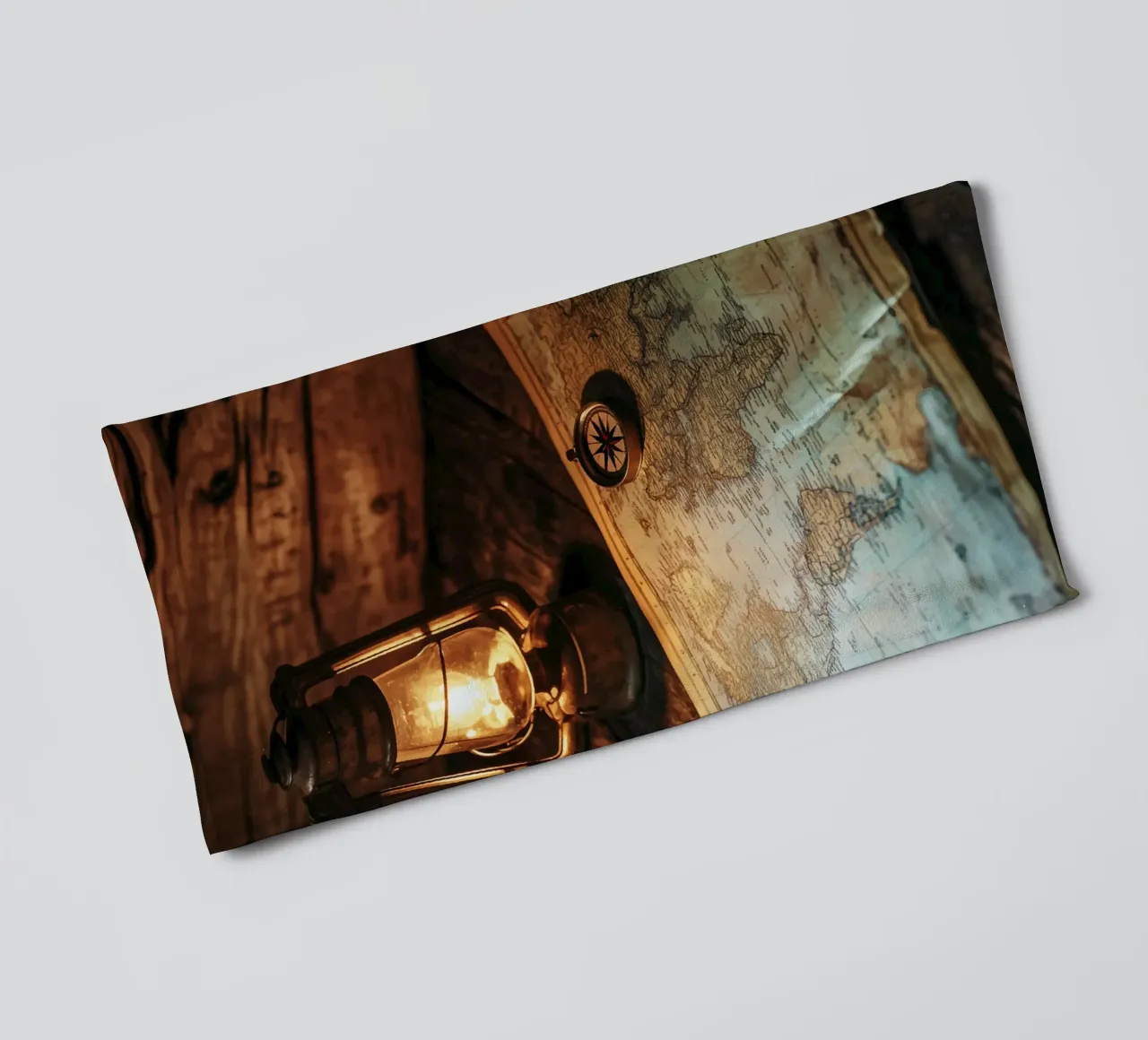 Lantern with world map and compass towel by pixelbull - medieval art and more