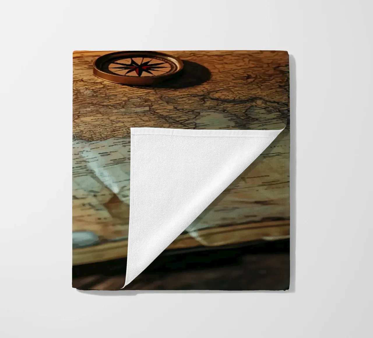 Lantern with world map and compass beach towel by pixelbull - medieval art and more
