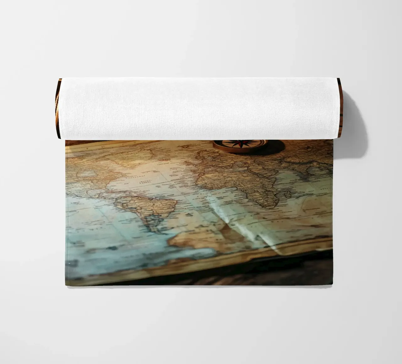 Lantern with world map and compass beach towel by pixelbull - medieval art and more