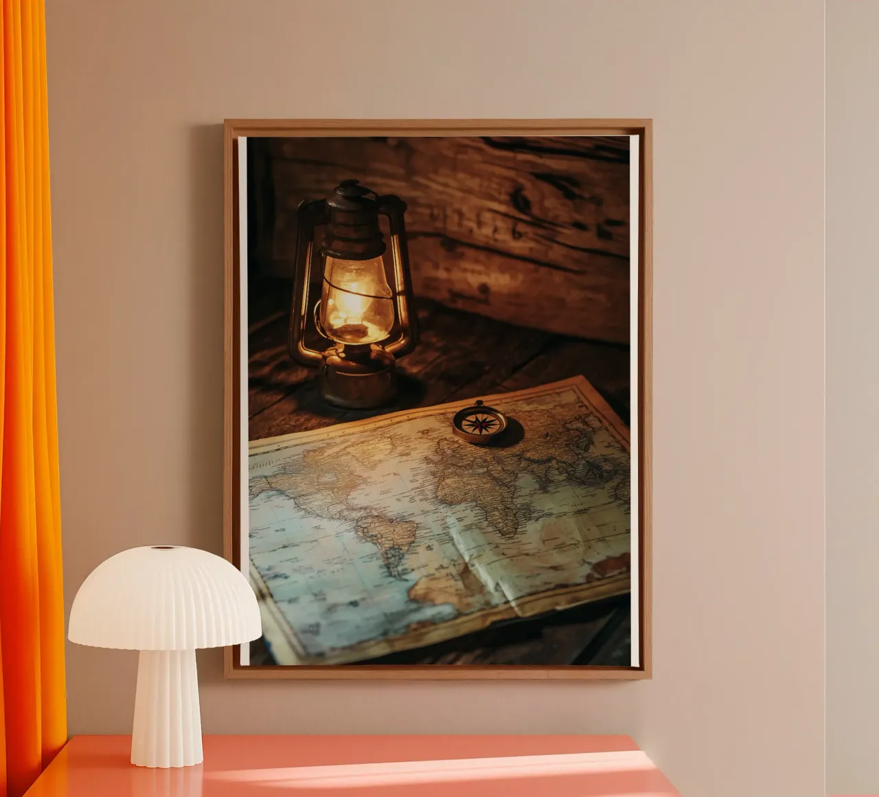 Lantern with world map and compass canvas by pixelbull - medieval art and more