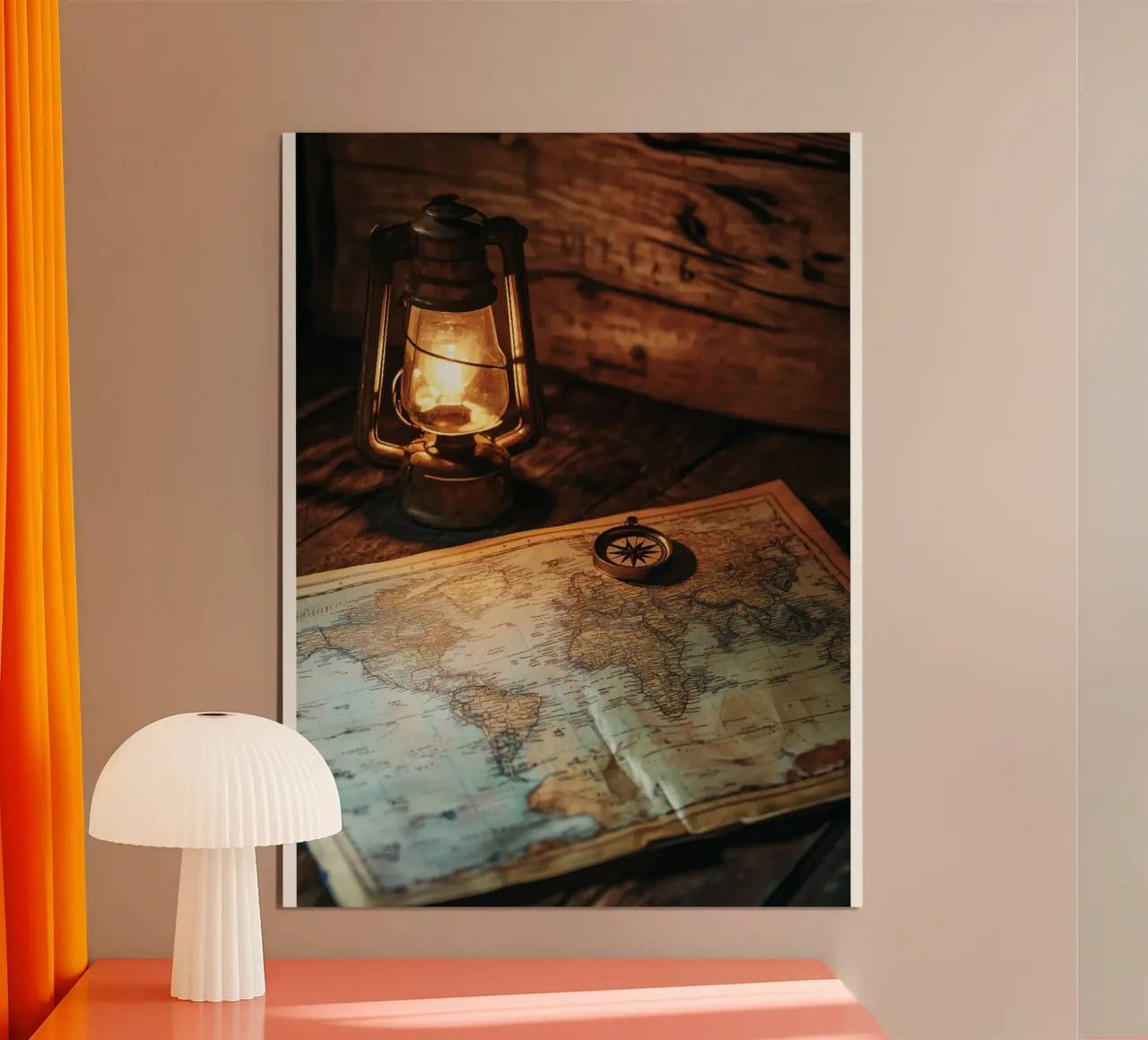 Lantern with world map and compass hahnemühle by pixelbull - medieval art and more