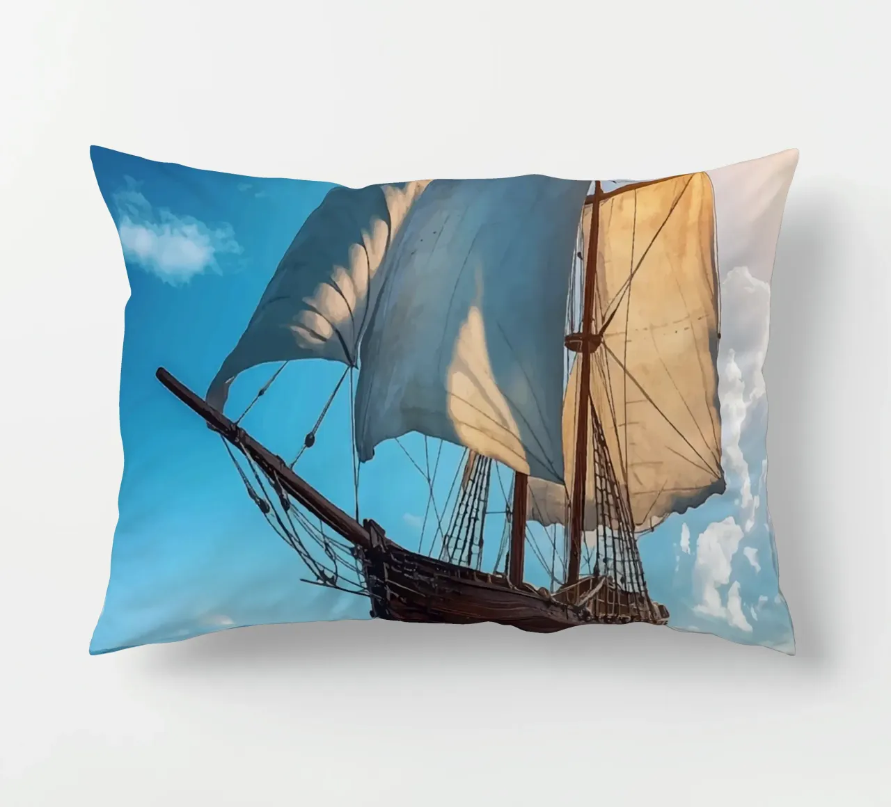 Barca a vela a tutta velocità in alto mare cuscino da pixelbull - medieval art and more