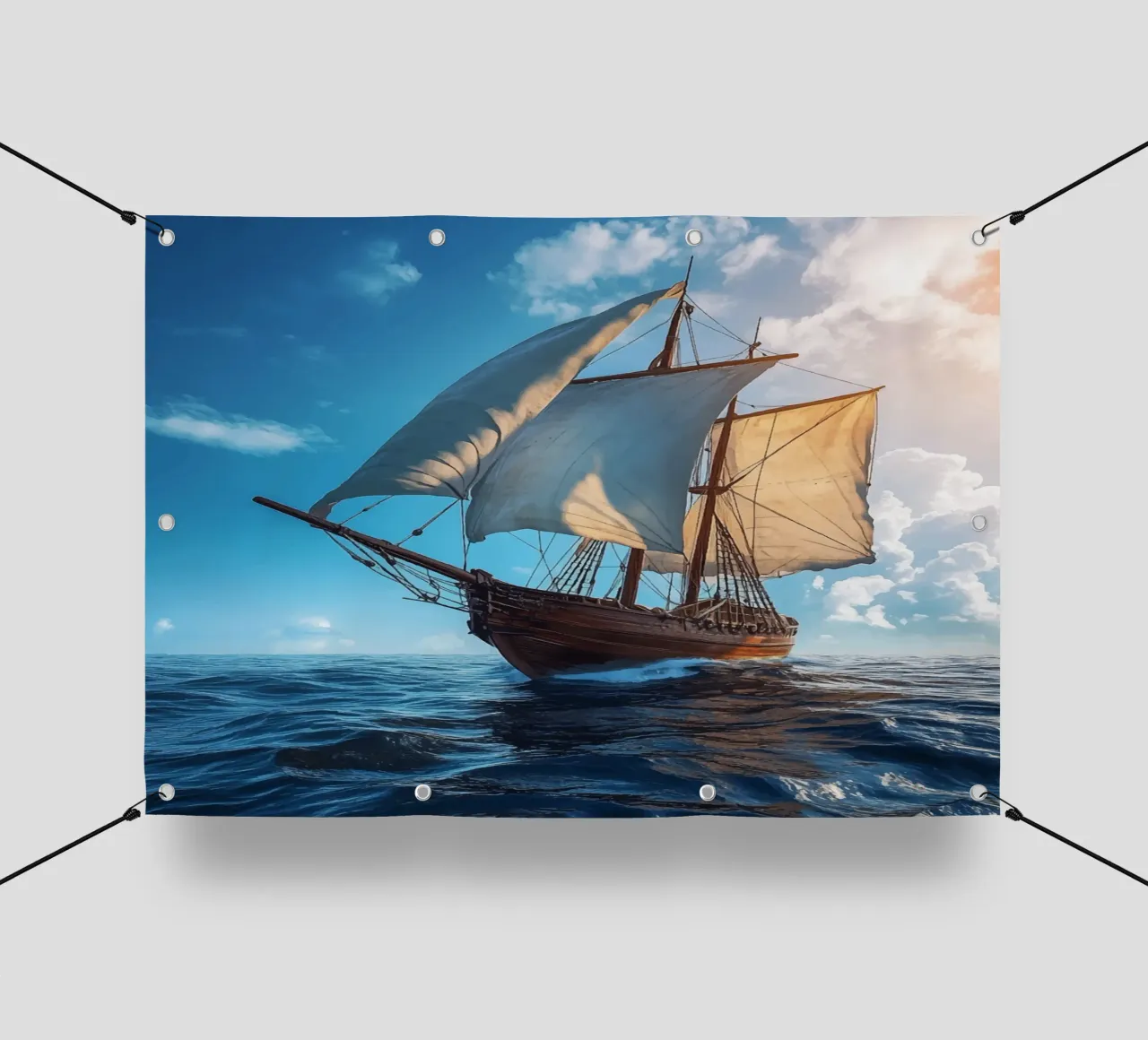 Barca a vela a tutta velocità in alto mare telo in pvc da pixelbull - medieval art and more