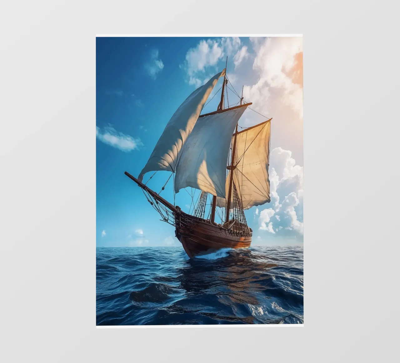 Barca a vela a tutta velocità in alto mare telo in pvc da pixelbull - medieval art and more