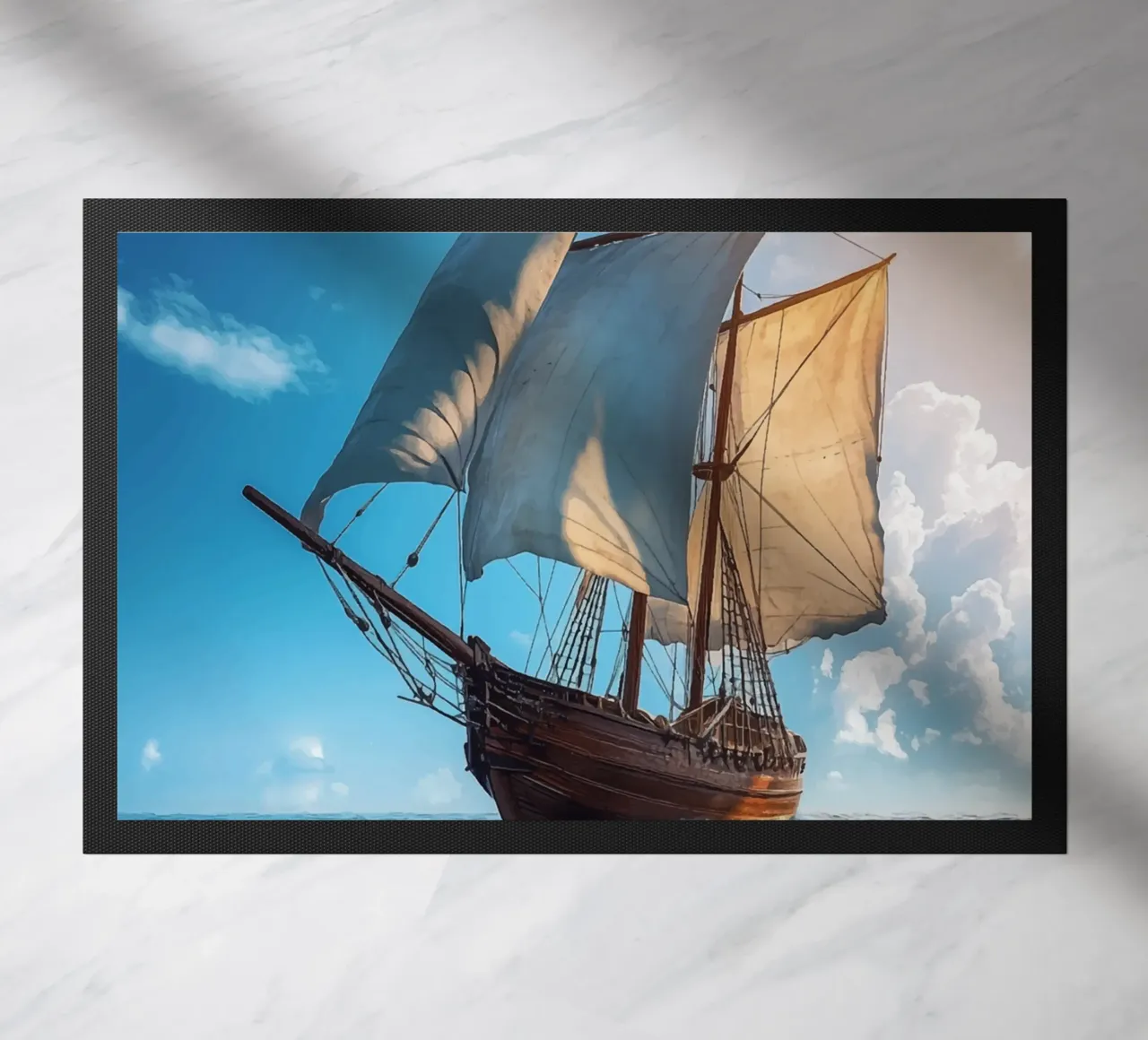 Barca a vela a tutta velocità in alto mare zerbino da pixelbull - medieval art and more