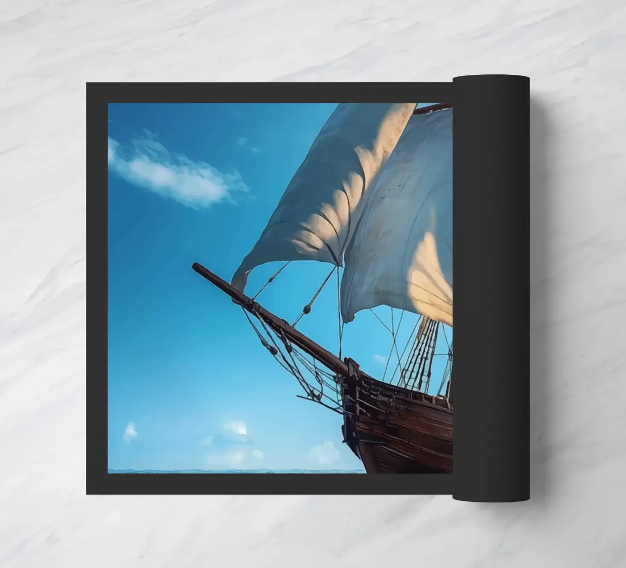 Barca a vela a tutta velocità in alto mare zerbino da pixelbull - medieval art and more