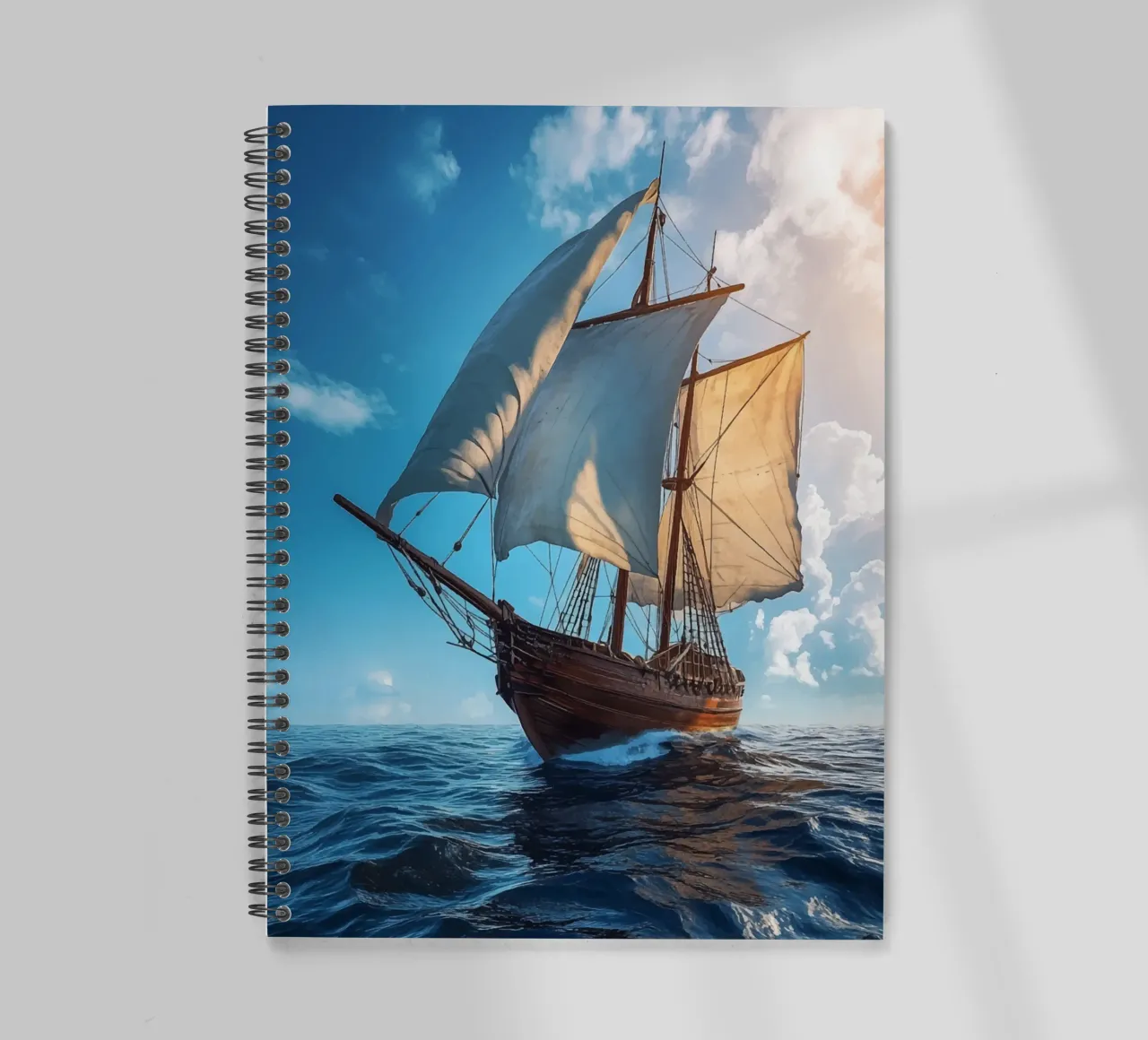 Sailing boat at full speed on the high seas spiral notebook by pixelbull - medieval art and more
