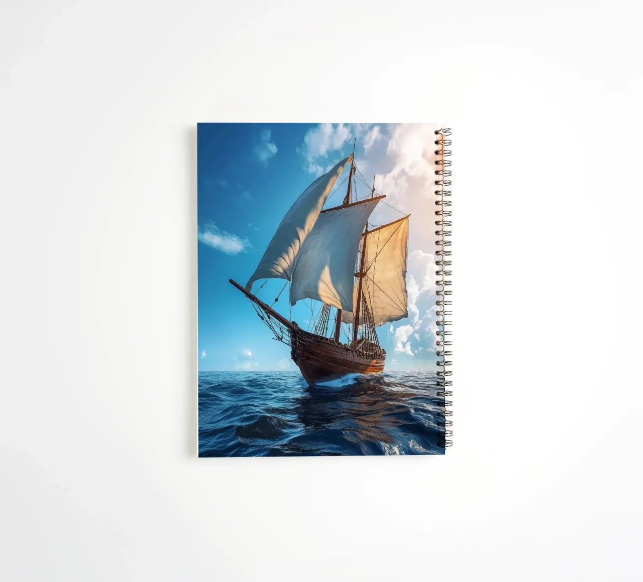 Sailing boat at full speed on the high seas spiral notebook by pixelbull - medieval art and more