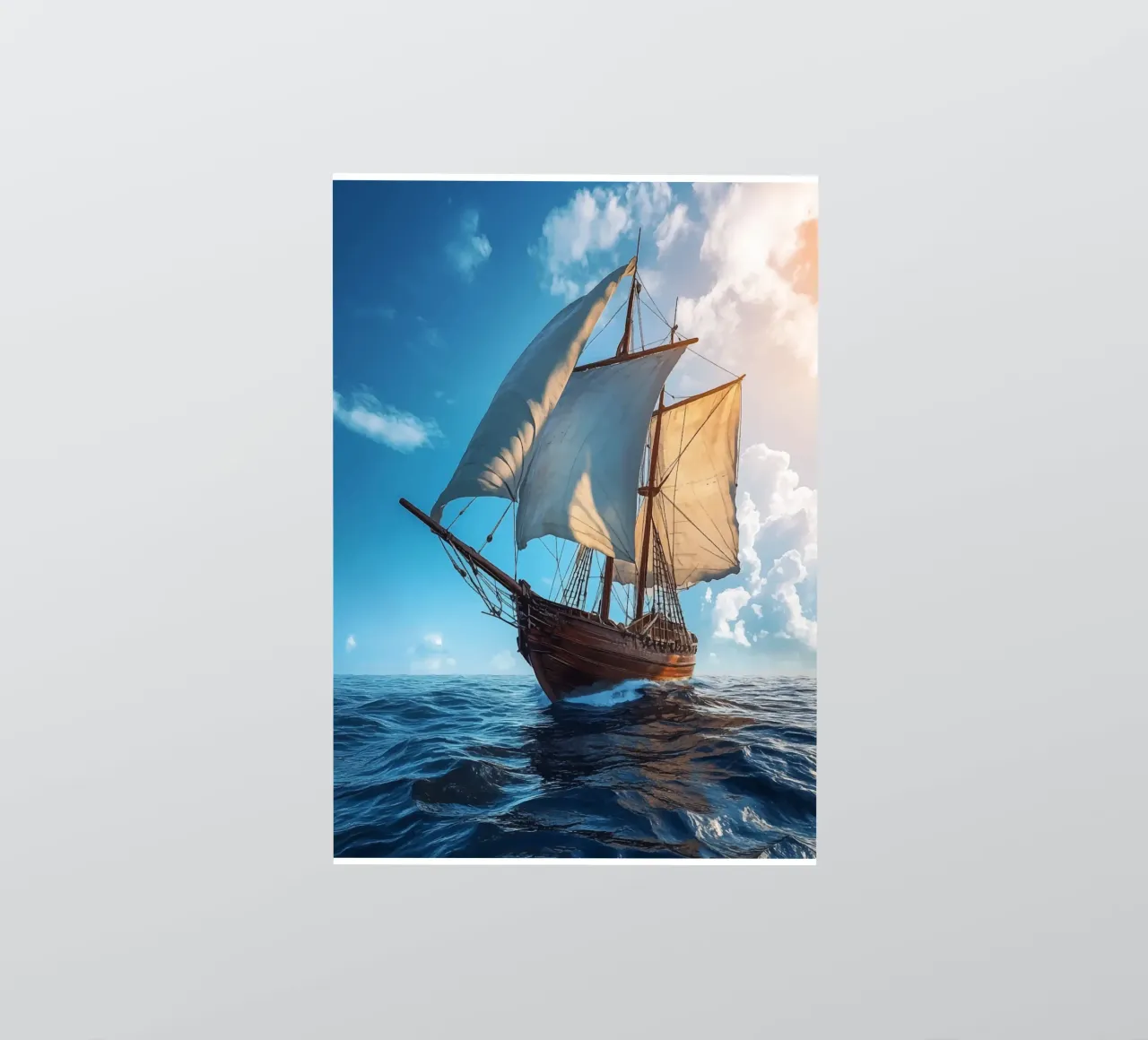 Barca a vela a tutta velocità in alto mare adesivo da pixelbull - medieval art and more