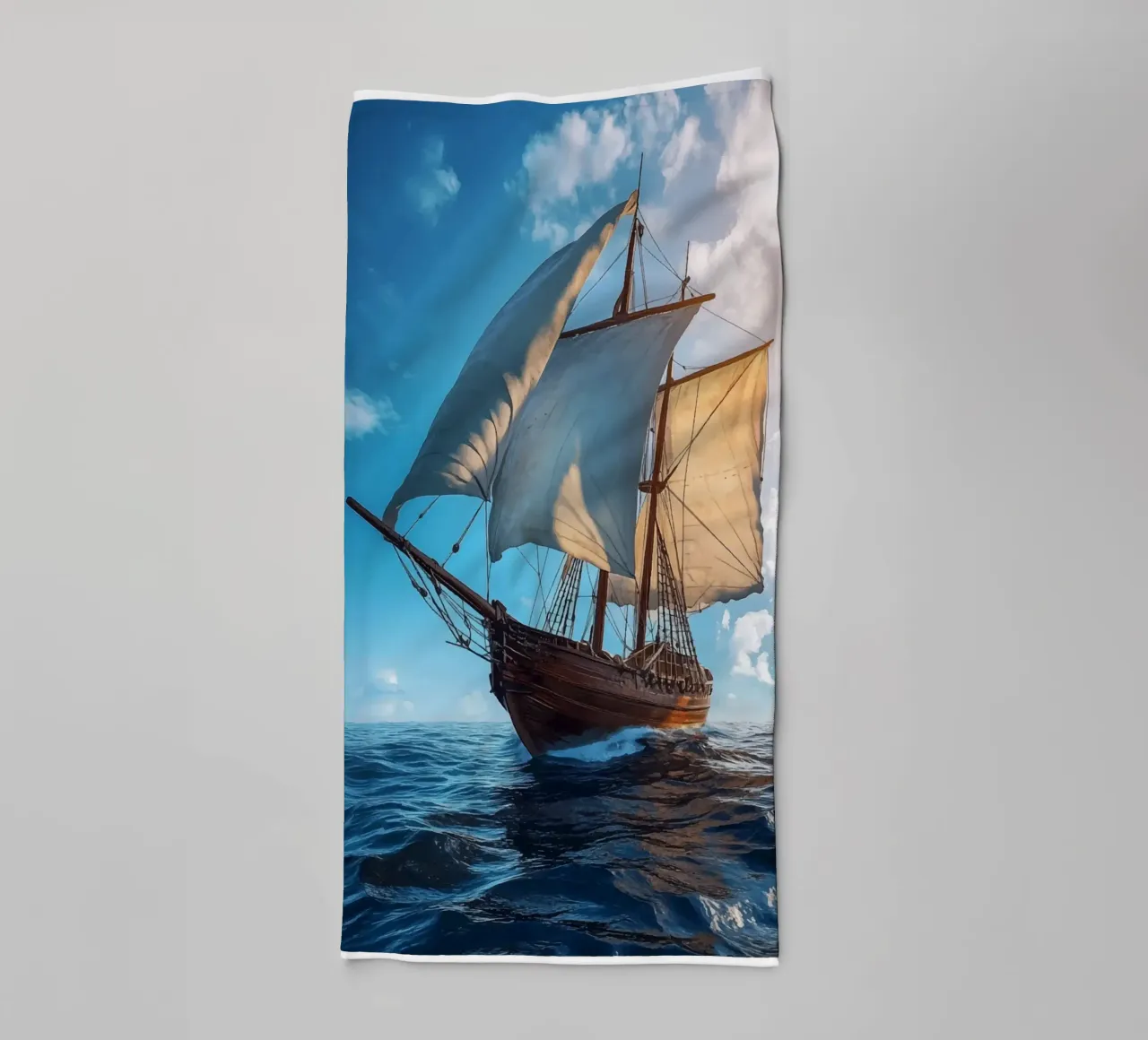 Barca a vela a tutta velocità in alto mare asciugamano da bagno da pixelbull - medieval art and more
