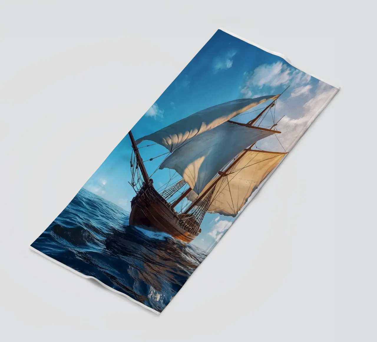 Barca a vela a tutta velocità in alto mare telo mare da pixelbull - medieval art and more