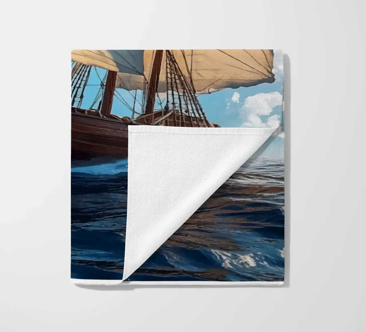 Barca a vela a tutta velocità in alto mare telo mare da pixelbull - medieval art and more