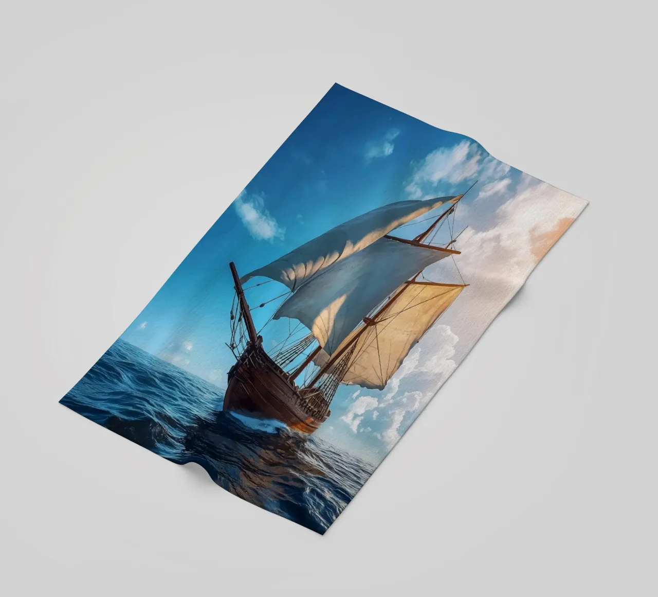 Barca a vela a tutta velocità in alto mare telo mare da pixelbull - medieval art and more